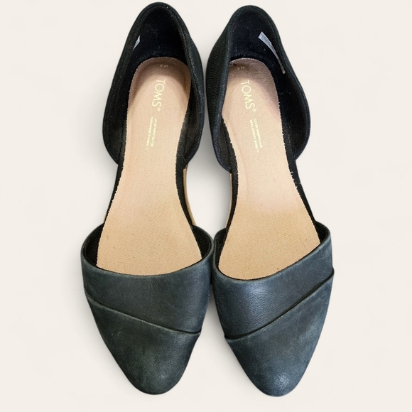 Toms black D’Orsay flats suede toe reptile texture heel almond toe size 8 NWOT - Picture 1 of 9
